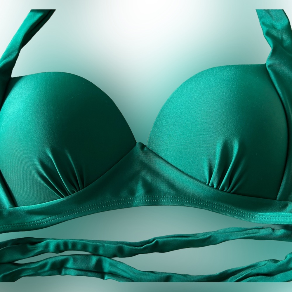 Green Push Up Halter High-Waisted Bikini Set - Picture 7 of 13
